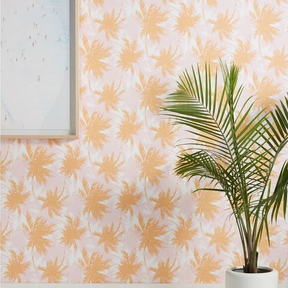 🆕 Anthropologie Palm Shuffle Peel & Stick Wallpaper Pink Orange - Picture 1 of 7